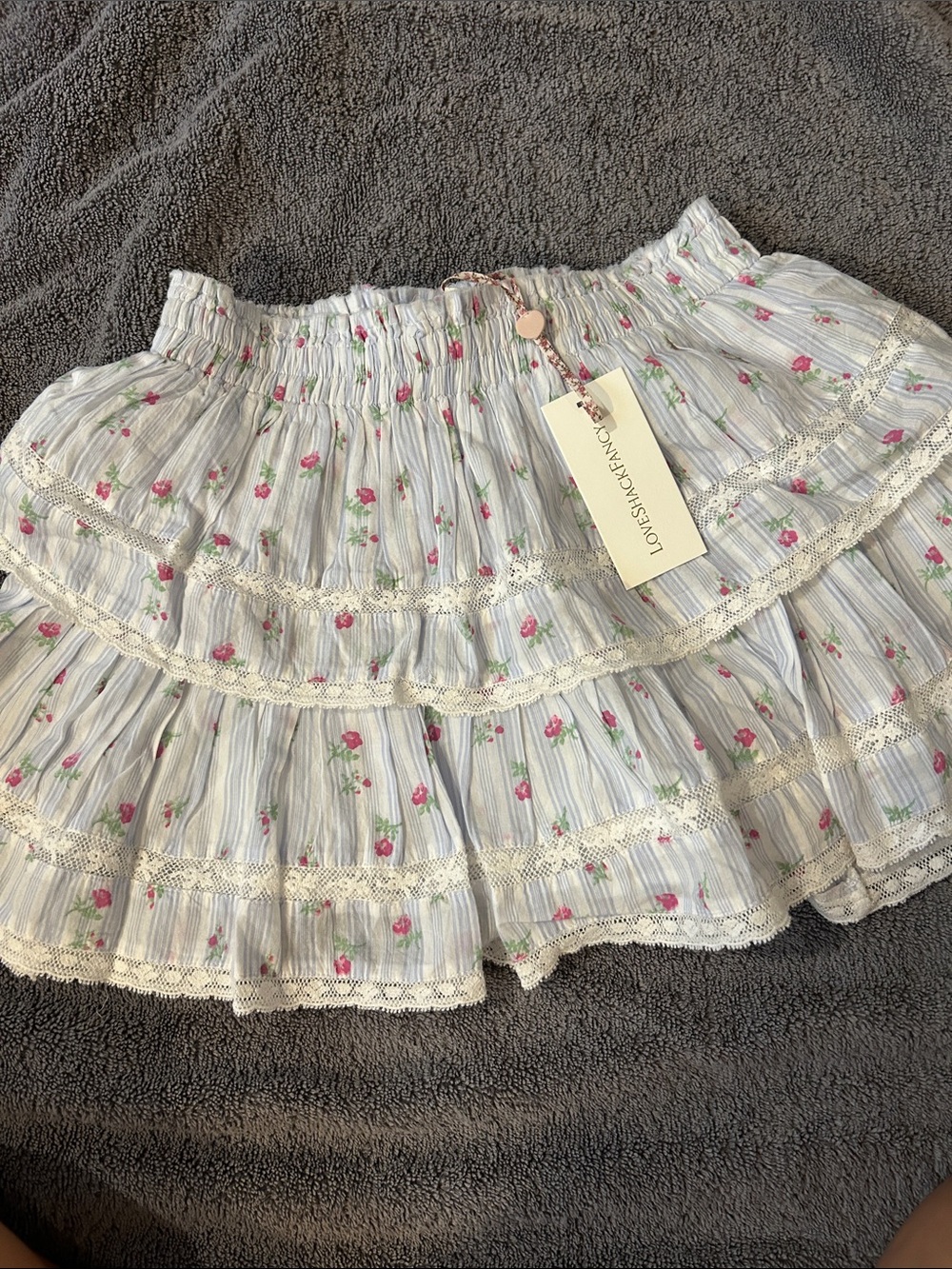 LoveShackFancy NWT Ruffle mini skirt Coastline blue XS - Picture 1 of 1